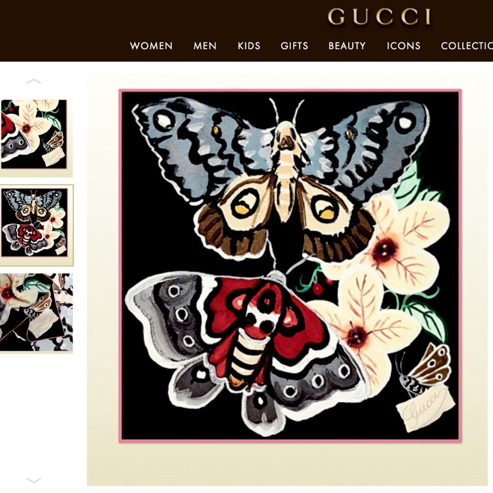 Gucci Scarf Kris Knight Butterfly Flora Black Silk Wrap with Gucci Gift Box - Picture 11 of 15